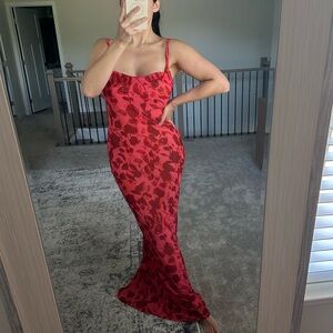 Red Floral Slip Maxi Dress - Classic Elegant Fit